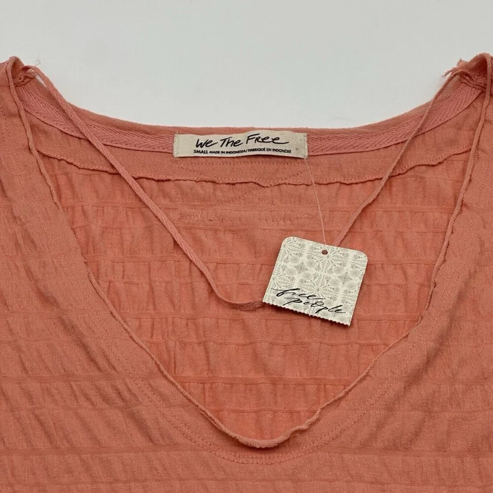 Free People Sugar Cube Women's Size Small Burnt Coral Pink V-Neck Ruched Top NWT - Picture 6 of 13
